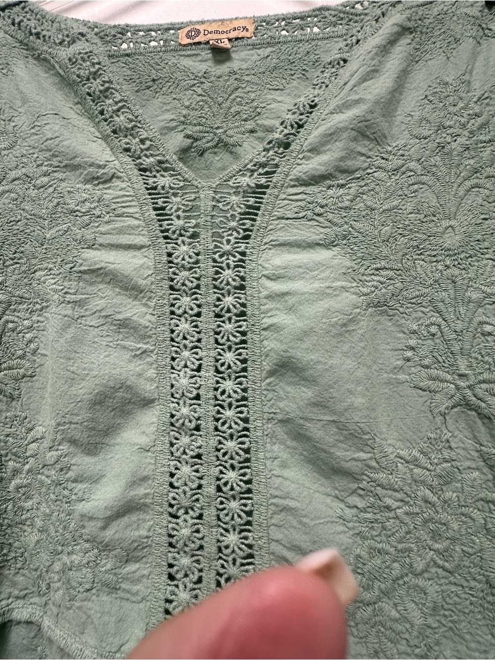 Democracy Sage Green Crochet-Trim Peasant Tunic - Picture 5 of 10